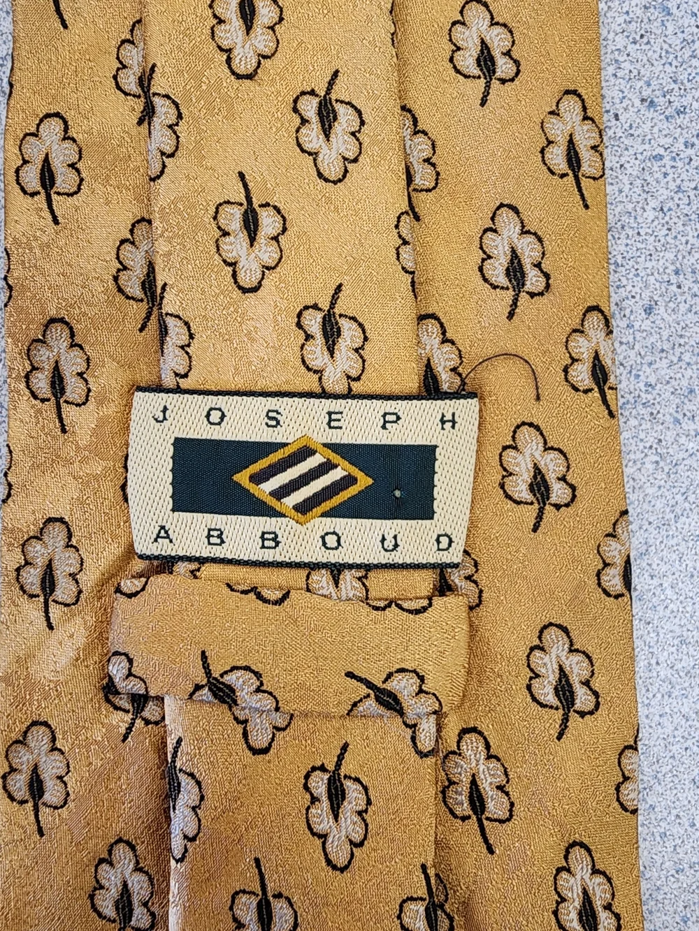 Vintage Joseph Abboud Gold Woven Silk Leaf Print Tie